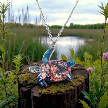 Collier Tortue Multicolore – Inox Platine