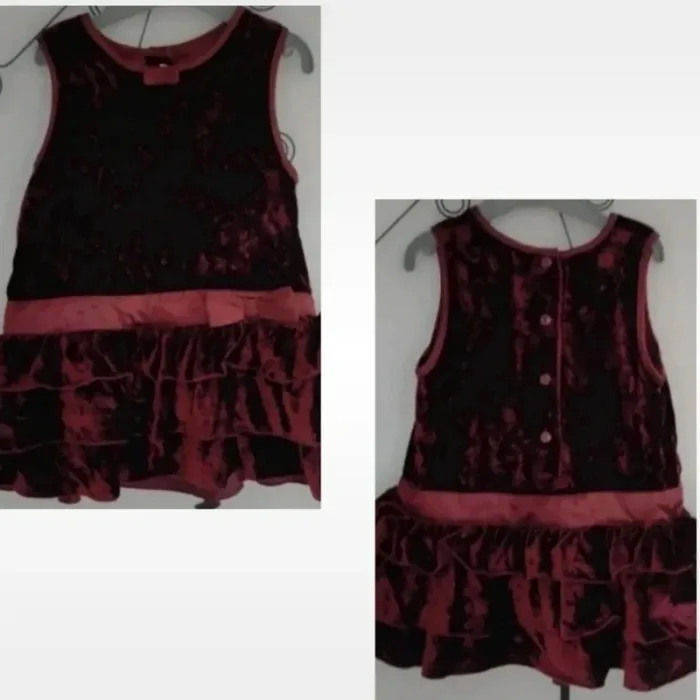 Magnifique robe bordeaux irisé à volants et petits noeuds de décoration H&M taille 6-9 mois
