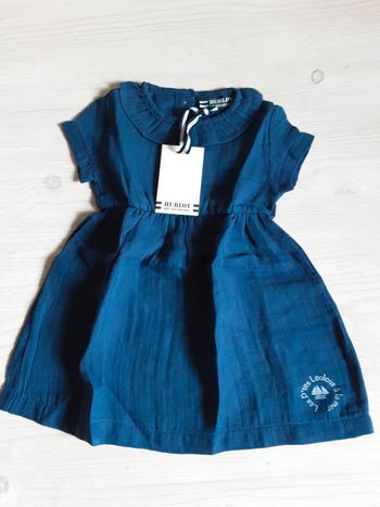 Robe été coton de gaze poussinelay avec col en volet bleu indigo T. 12 mois neuf