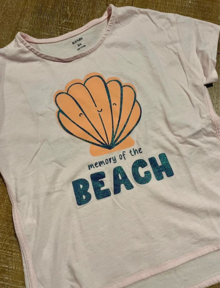 T-shirt manches courtes Beach Kiabi - Rose crème - Taille 8 ans - Neuf - photo numéro 2