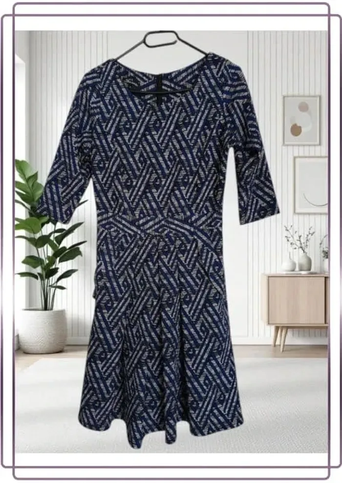 Robe midi Sassia bleu à motifs taille ajusté taille M - photo numéro 9