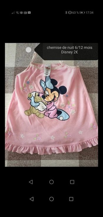 Chemise de nuit rose Disney Minnie à bretelles 6/12 mois