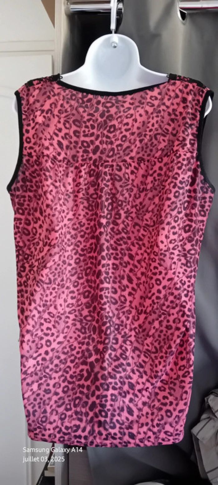 Tunique débardeur longue motif léopard avec broderies fuschia et noir femme XXL - photo numéro 10