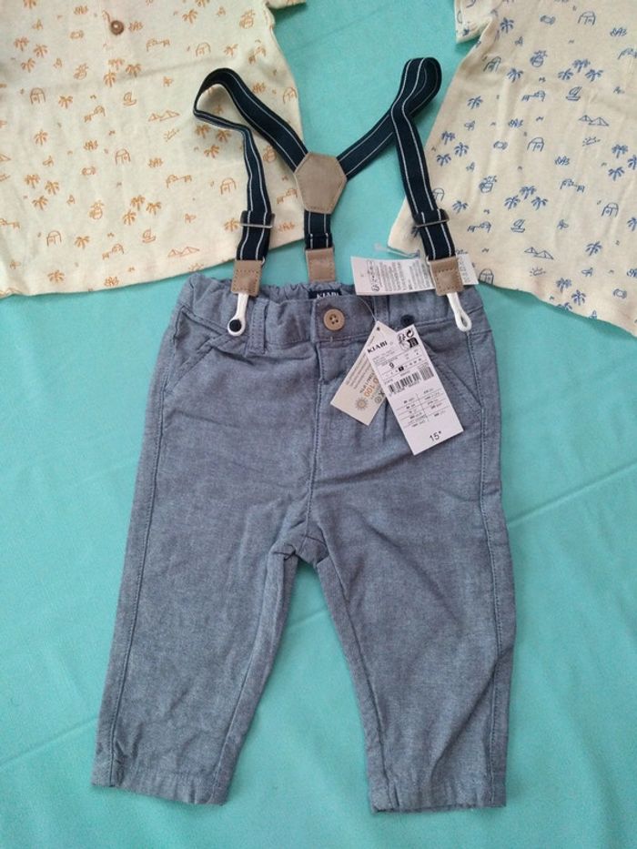 * Ensemble Pantalon bleu + T-shirt blanc cassé imprimés bleu en coton ajourés T9M Kiabi - photo numéro 2