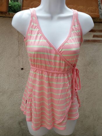 Cache-coeur Levis rayé rose et vert anis