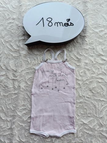 Body ou barboteuse combinaison combishort été bretelles Fille 18 mois étoile Ikks 100% coton