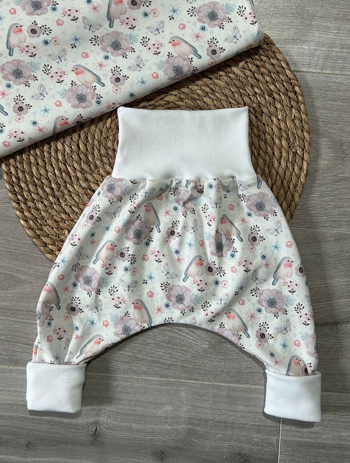 Pantalon évolutif oiseaux 6/9 mois fait main