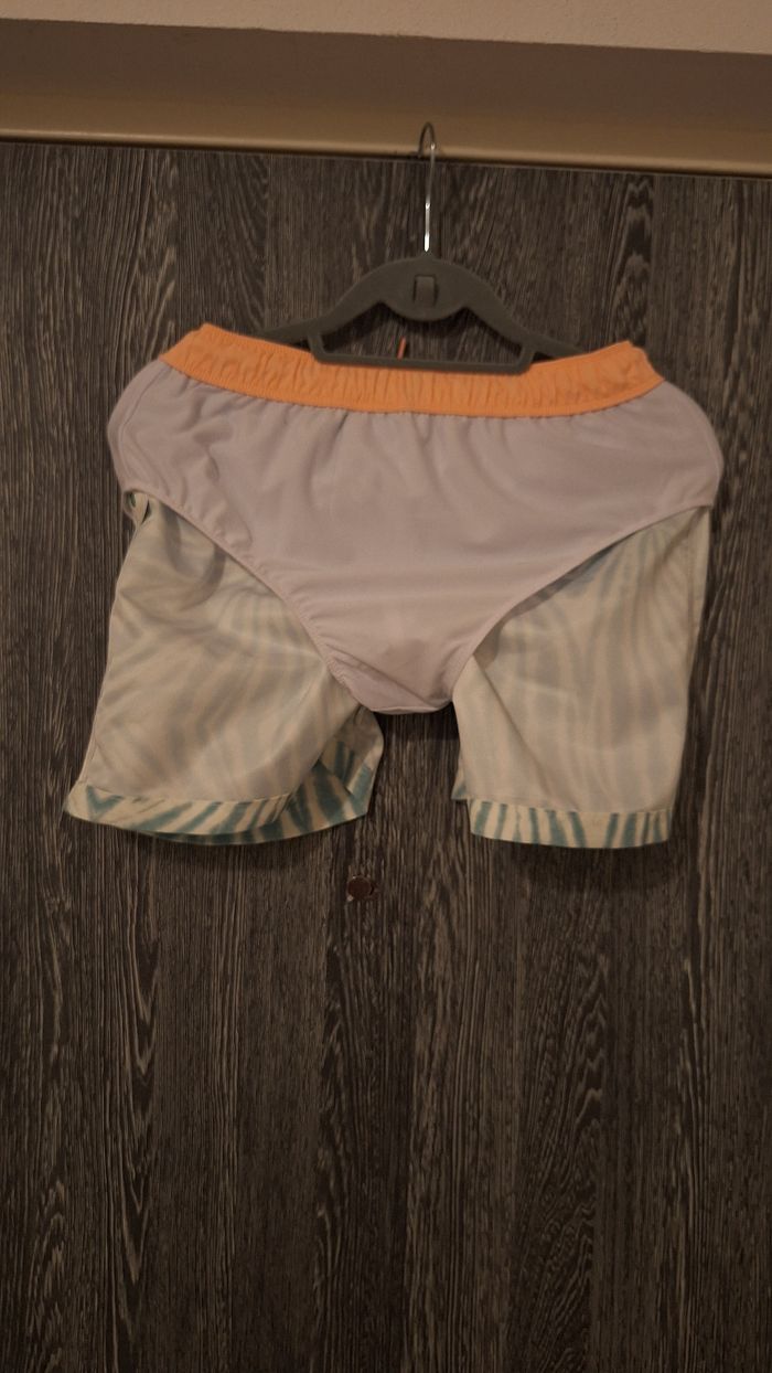 Short de bain tie and dye écru, bleu et rose saumon - photo numéro 6