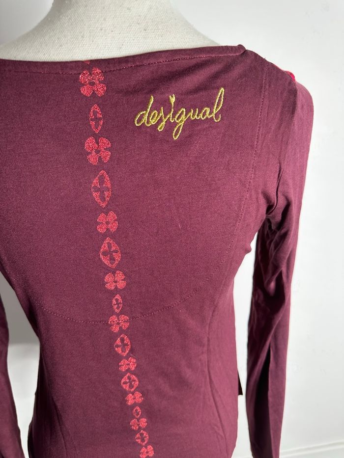 Blouse bariolée bordeaux et rouge Desigual T36 S - photo numéro 6