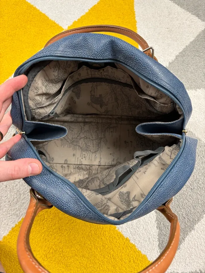 Sac à mains vintage Jump | Bleu marine et marron | Taille 35 X 24 cm - photo numéro 3