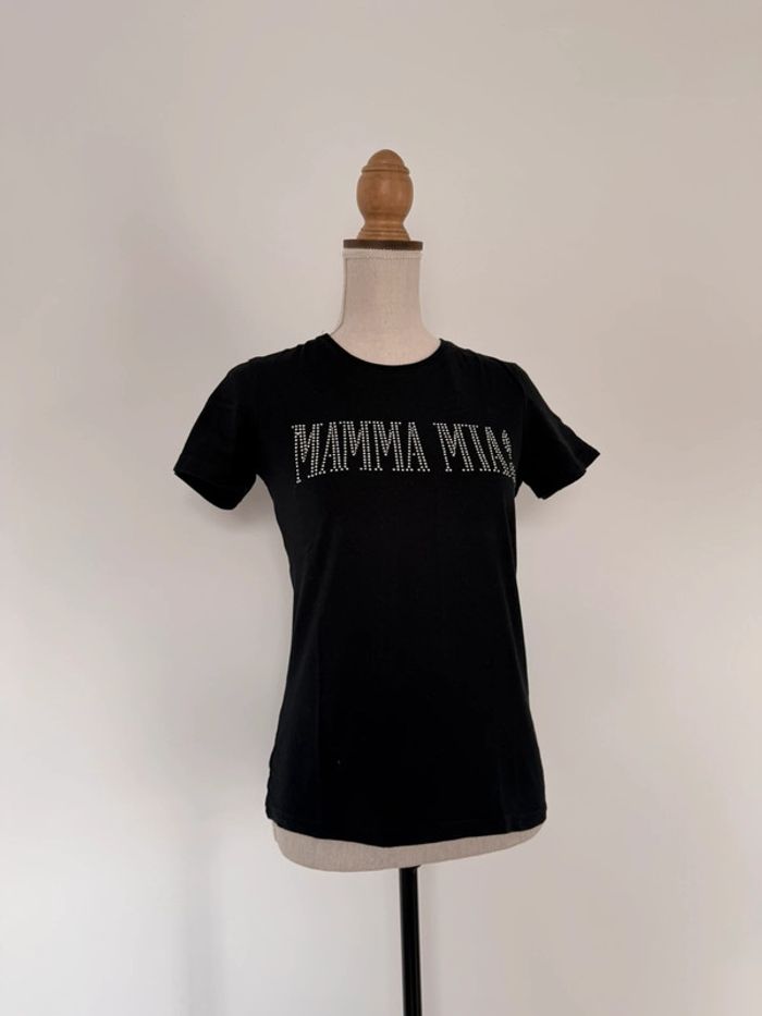 T-shirt haut top maillot camisa blusa Blouse chemise camicia overhemd folder mama mia strass - photo numéro 3