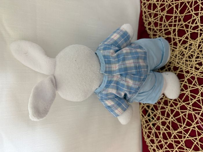Doudou lapin blanc pantalon bleu maillot vichy Calins KLORANE - photo numéro 3