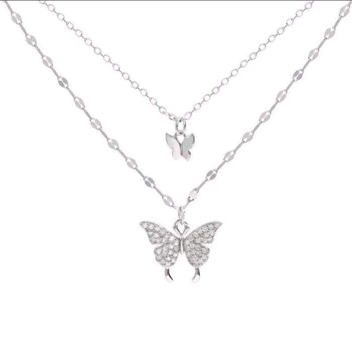 🦋 Collier Papillon Argenté Double Rang – Élégant et Brillant - photo numéro 2