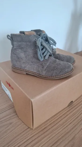 Bottines grises en cuir irisé – Taille 26 – Pom d’Api - Parfaites pour l’automne-hiver