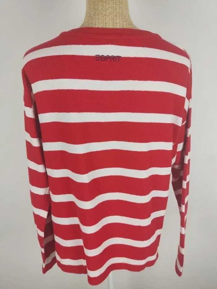 Pull manches longues marinière rouge et blanc taille L Esprit - photo numéro 2