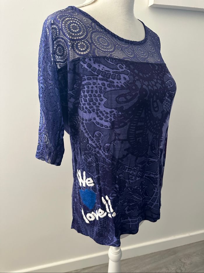 T-shirt en dentelle bleu marine Desigual T34 XS - photo numéro 2