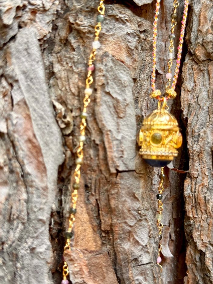Sautoir habaha Paris 2 rangs perles naturelles grigri acier inoxydable cristaux - photo numéro 2