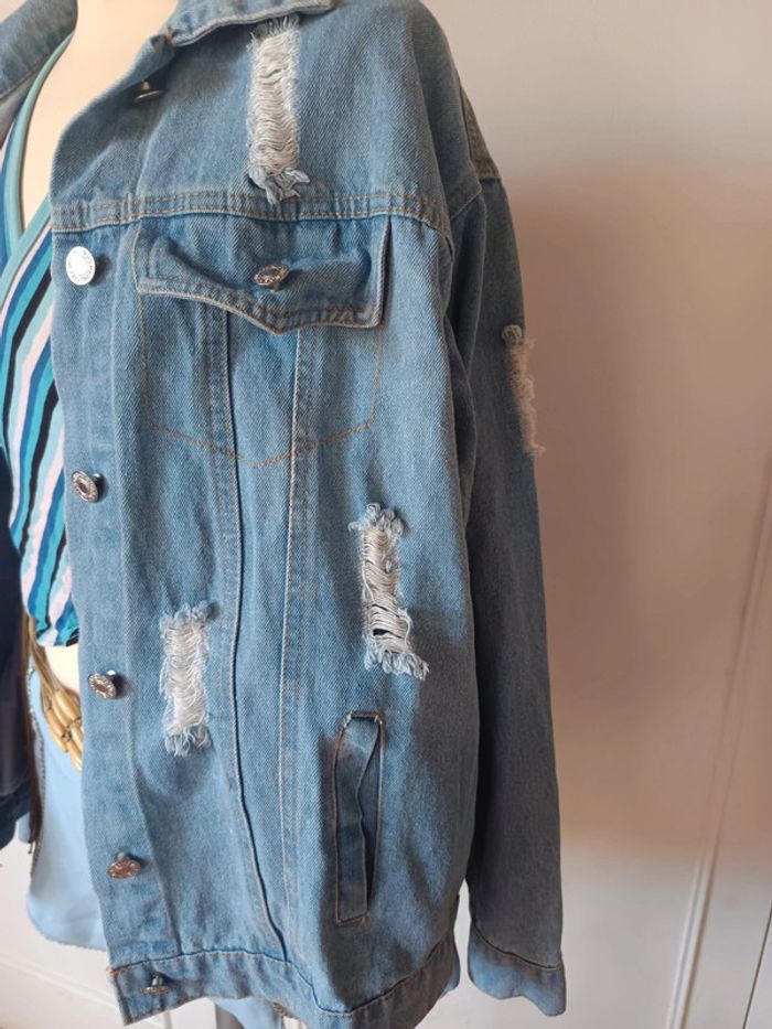 🩵veste en jean taille unique s m l oversize tendance boutique belcci - photo numéro 6