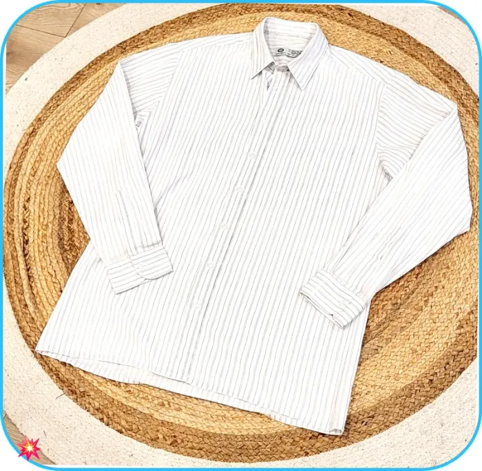 Chemise homme C&A rayée blanche/grise - Taille L - Très bon état - photo numéro 2