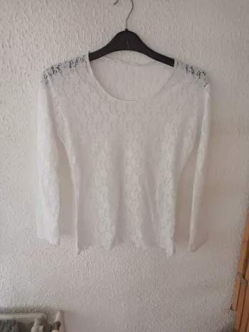 Maillot manches longues blanc à fleurs