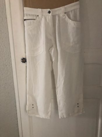 BB25- Pantacourt fantaisie en lin blanc « id’est.div » T 40/42 NEUF