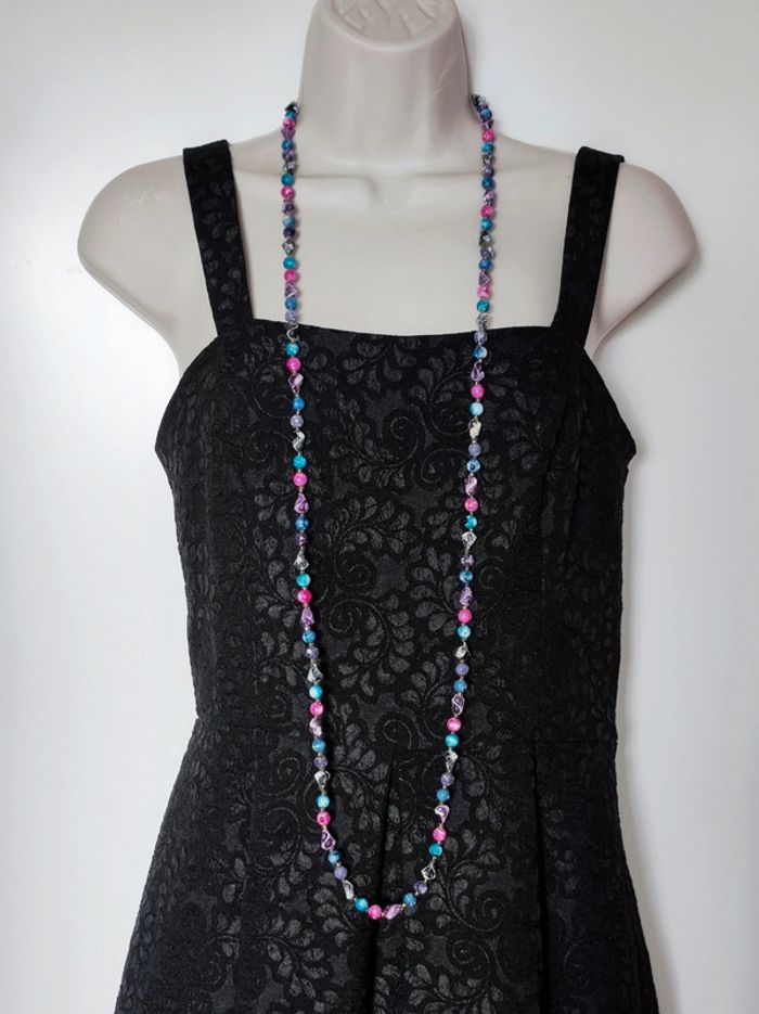 Collier sautoir perle rose bleu noir doré y2k 🇫🇷 Fabrication Artisanale- 120cm - photo numéro 3