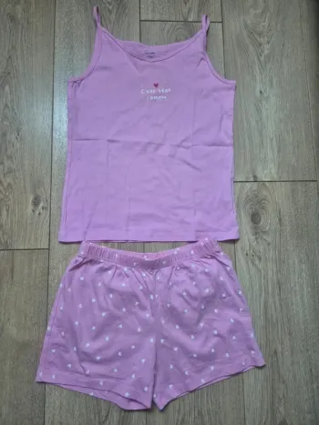 Pyjama court kiabi rose clair "c'est beau l'amour" 12 ans neuf jamais porté