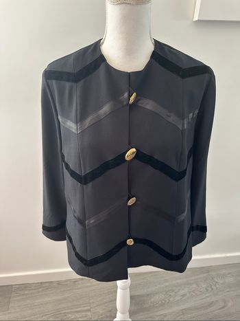 Blazer noir et doré en satin et velours Devernois Vintage T40 L