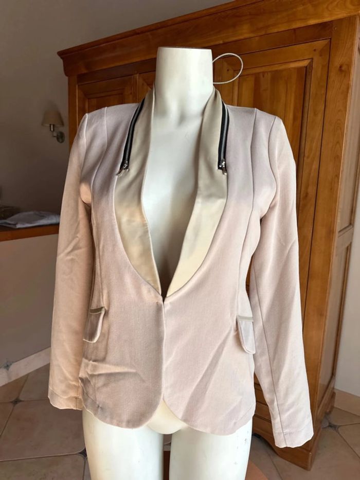 Veste blazer beige zip bi matière 38 femme charming girl - photo numéro 3