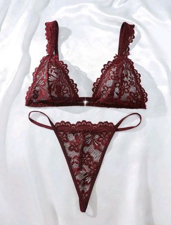 Ensemble lingerie string ficelle bordeaux/ acajou