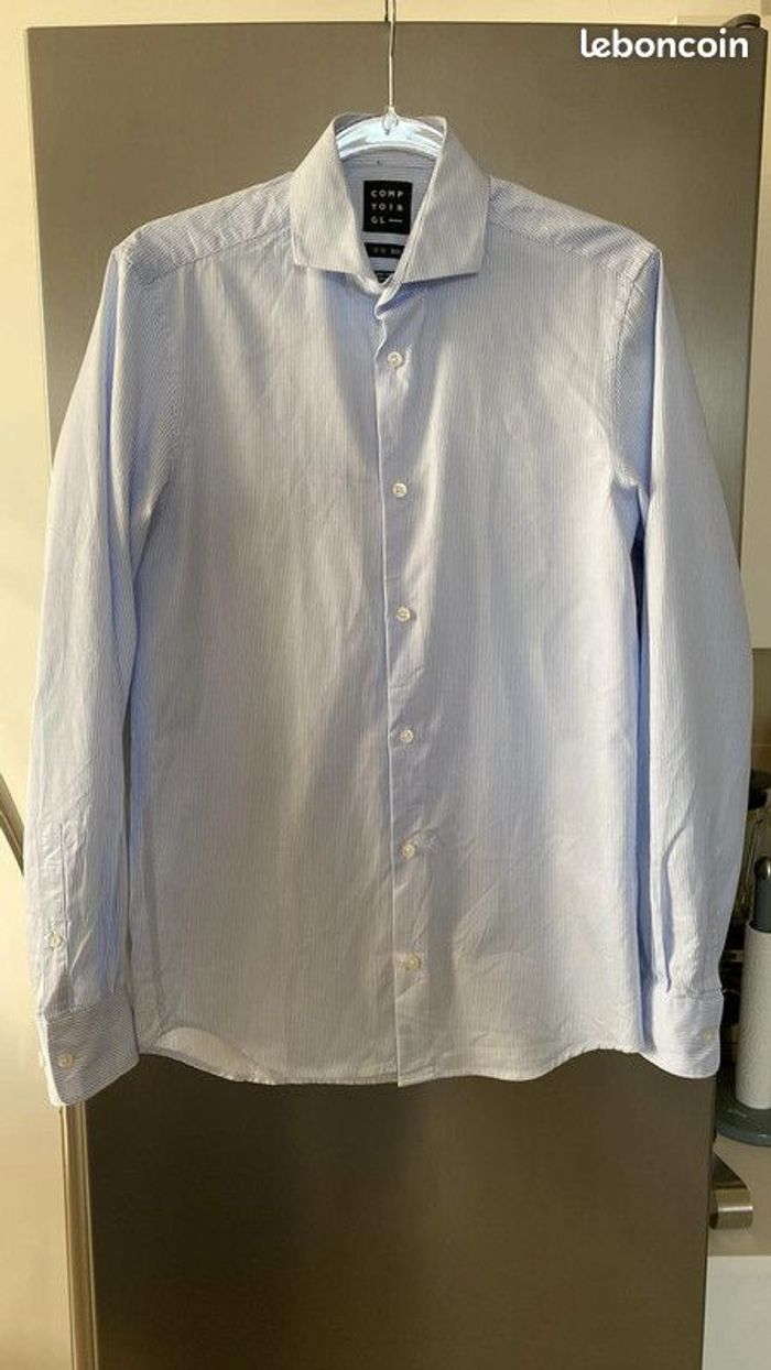 Chemise rayée Blanc Bleu Clair Taille 37/38 S Neuve Comptoir GL Galeries Lafayette