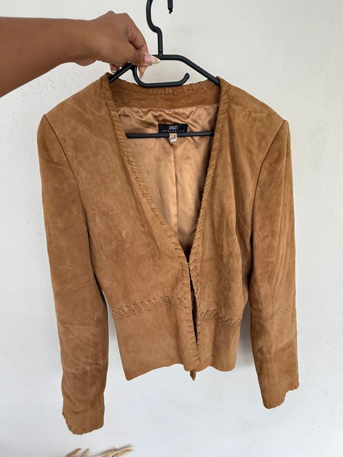 Veste camel marron en cuir - photo numéro 3