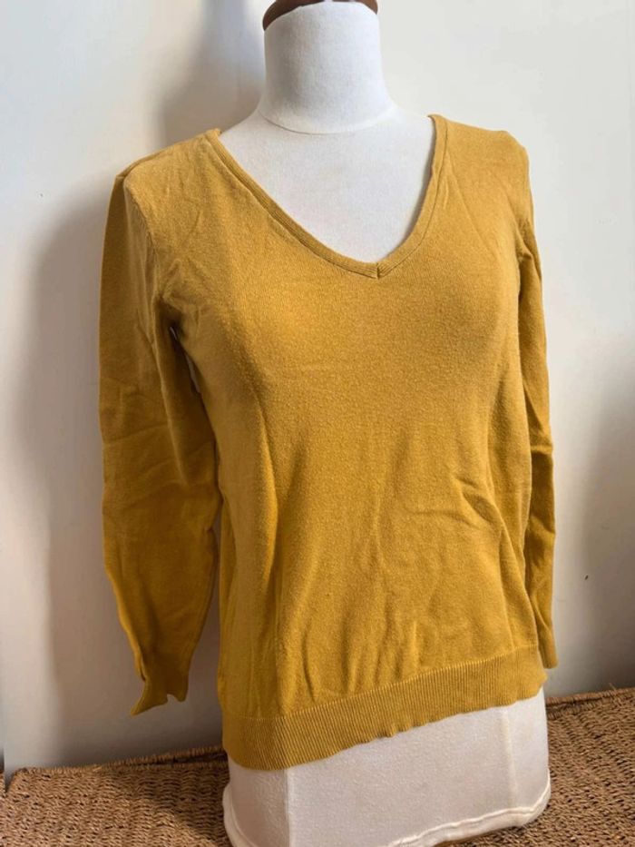 Pull col V jaune moutarde pour femme, Taille S - photo numéro 2