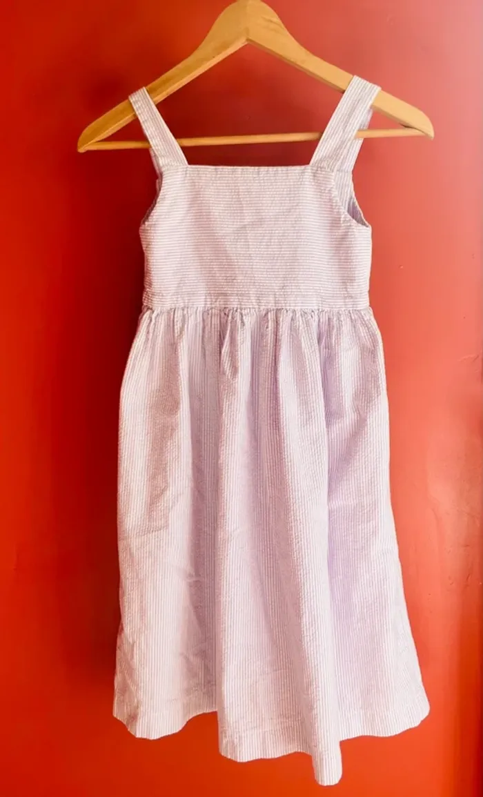 Magnifique robe enfant, rayée blanc et lilas vintage - photo numéro 2