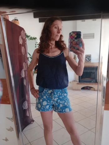 Débardeur femme L bleu marine liseret blanc c85