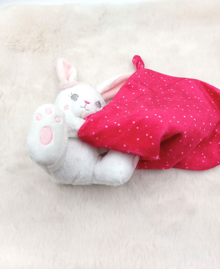 Doudou peluche lapin blanc SIMBA TOYS mouchoir rose fuchsia Happy night nuages - photo numéro 6