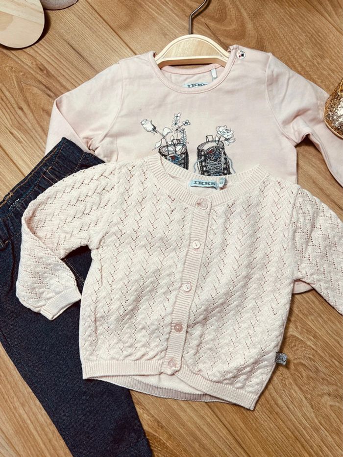 Taille 6 mois tenue 3p fille IKKS Kiabi rose pale et bleu brut * chaussures * 🎀 - photo numéro 4