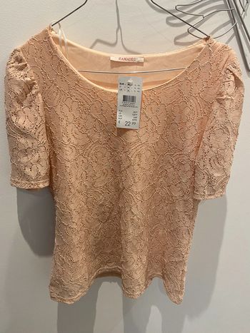 T shirt camaieu neuf rose nude dentelle