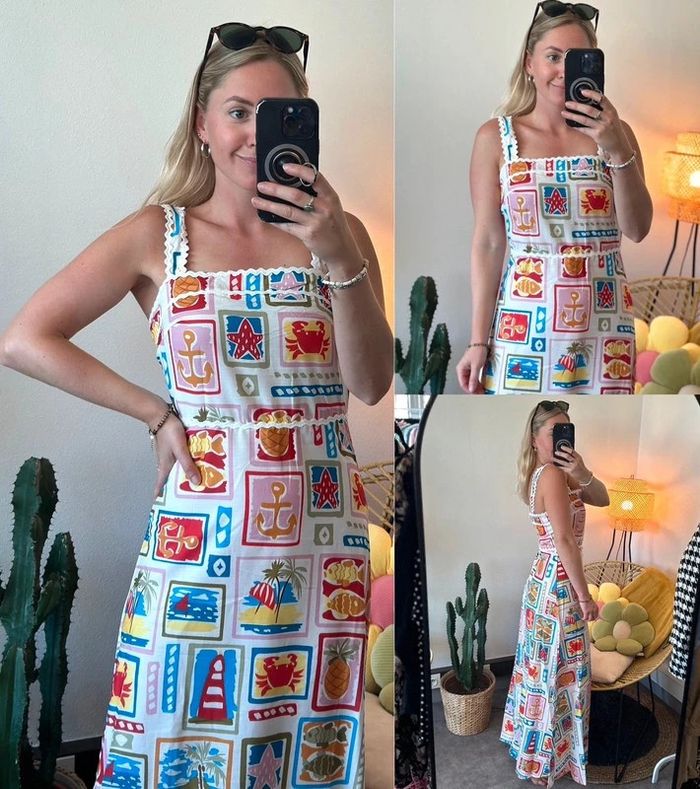 Belle robe longue d’été en lin à motifs colorés de plage taille S - photo numéro 2