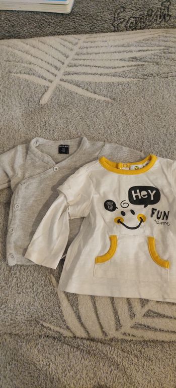 Lot 2 pull fins veste mixte bébé 1 mois gris et blanc
