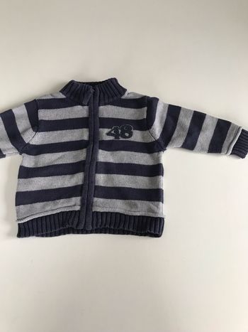 Gilet bébé zippé rayé marine et gris 6 mois