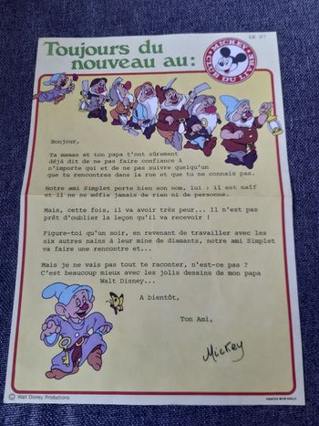 Courrier disney vintage le 87 du Club du livre Mickey
