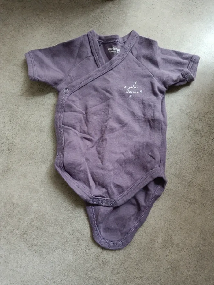 Body croisé manches courtes 54 cm Vertbaudet violet jolie rêveuse
