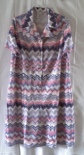 Robe imprimée bleue rose sans manches - Marcelle Griffon - Jersey couture - Made in France