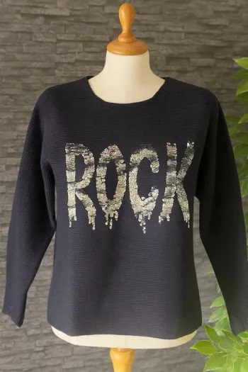 💙🤍Sublime pull bleu marine “ROCK” à sequins – Enzoria 💙🤍