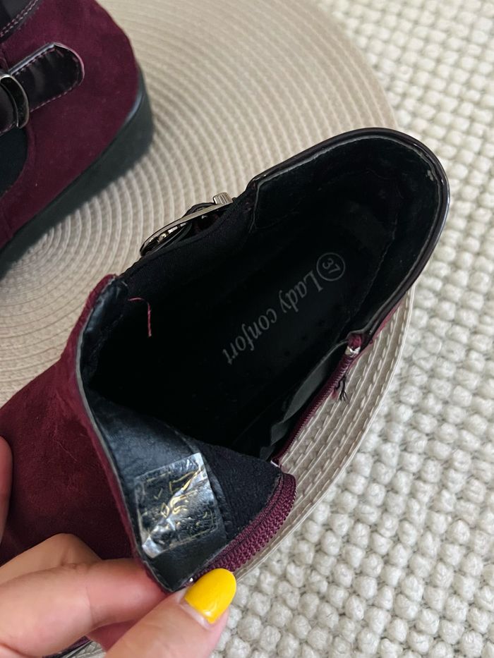 Bottines velours rouge bordeaux zippées taille 37 Lady Confort - photo numéro 7