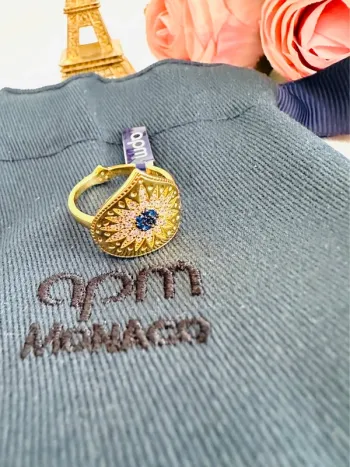 🌞Bague APM Monaco Soleil Mystique en Or Plaqué et Cristaux Bleus