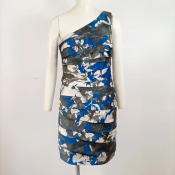Robe asymétrique Manoukian à volants Mango - Imprimé bleu/gris - Taille S - A660