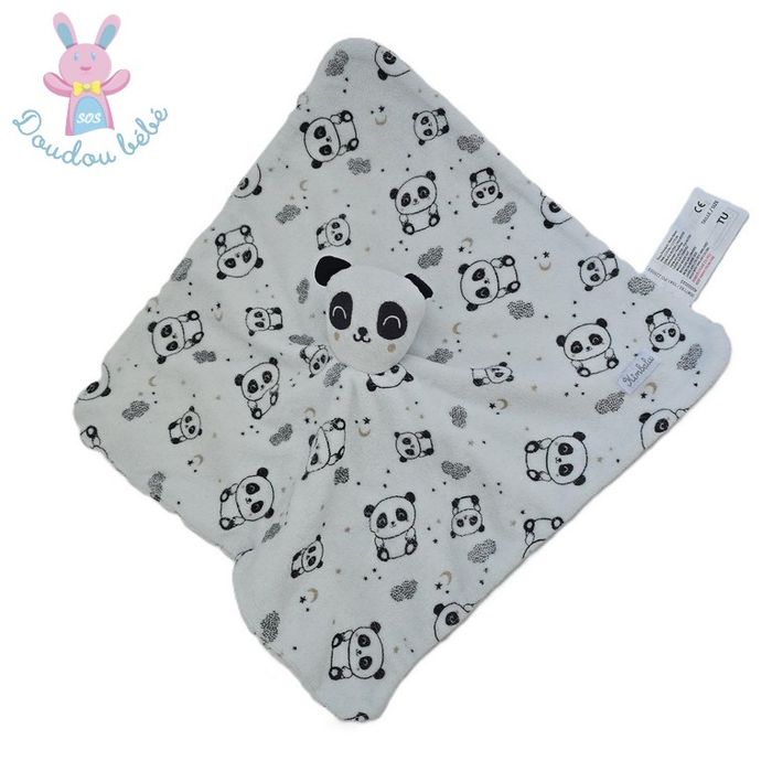 Doudou plat Panda noir et blanc étoiles lunes KIMBALOO
