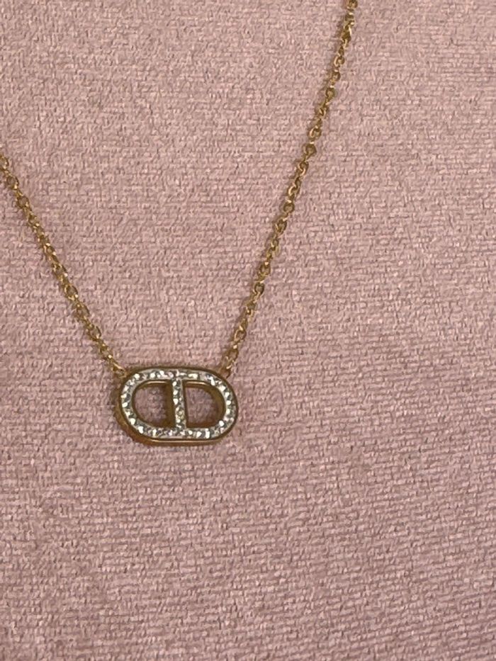 Collier  chaîne réglable acier inoxydable or cd cristaux - photo numéro 3